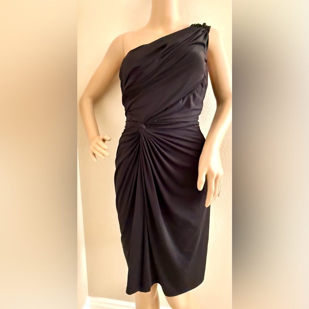Black One-Shoulder Ruched Cocktail Dress